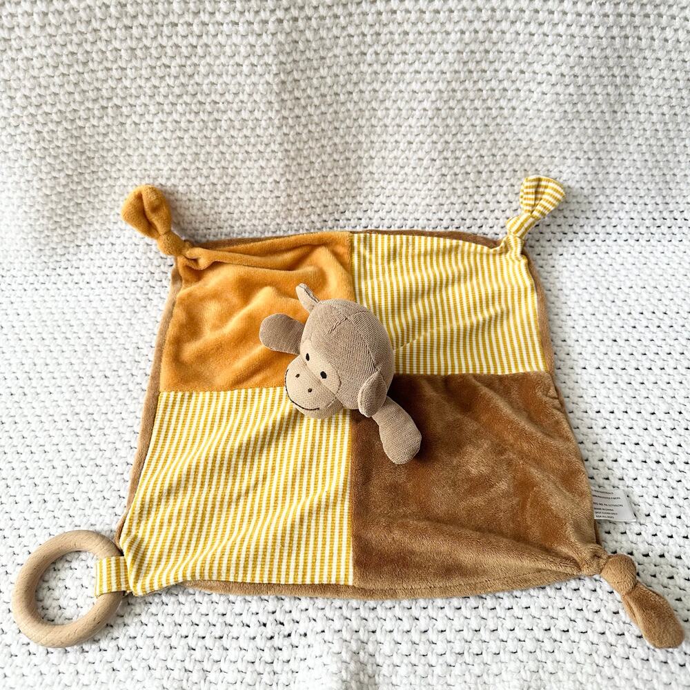 Creative Co-Op Monkey Brown Tan Orange Knotted Lovey Security Baby Blanket Ring